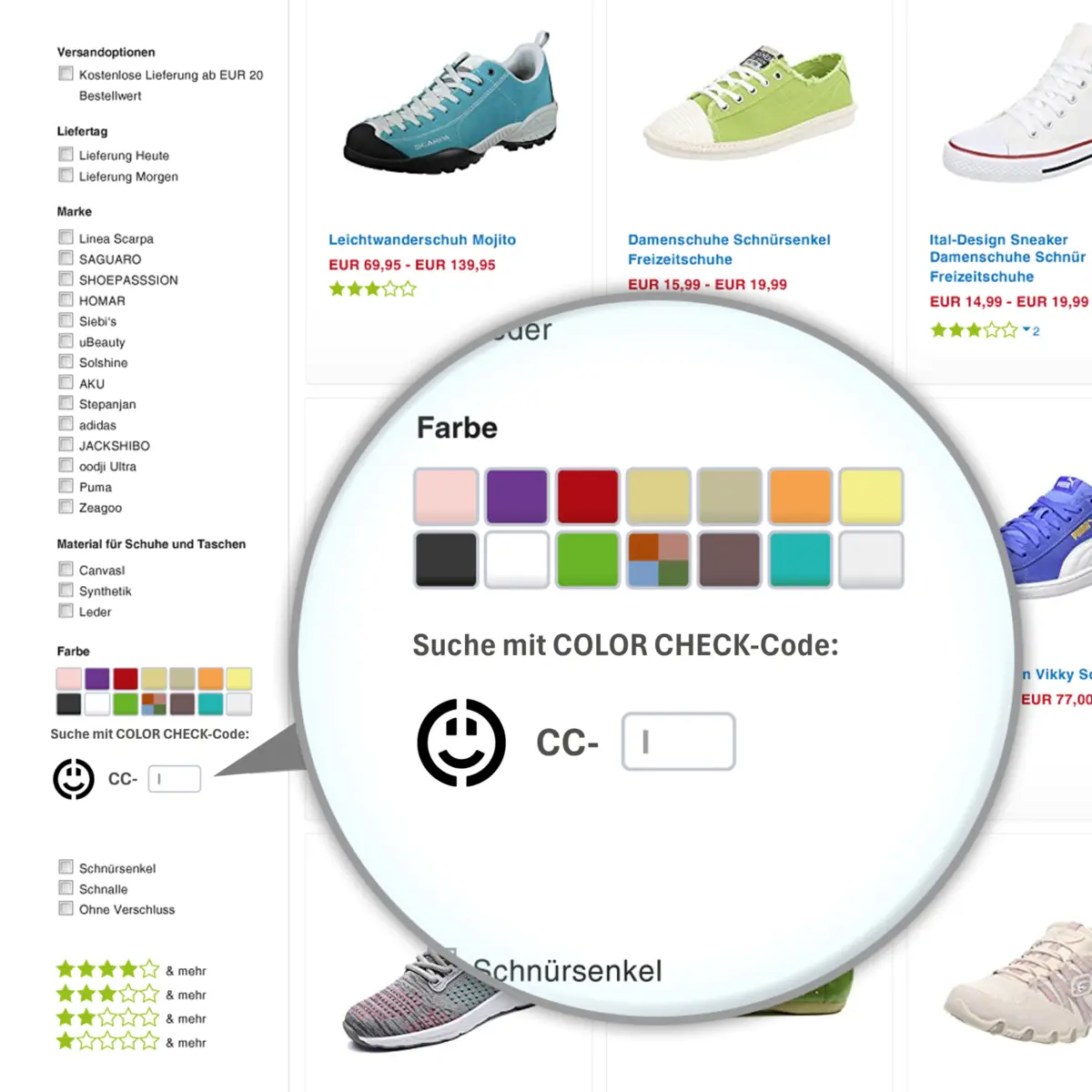 Historisches COLOR-CHECK-Mockup einer Produktsuche bei einem Online-Marktplatz