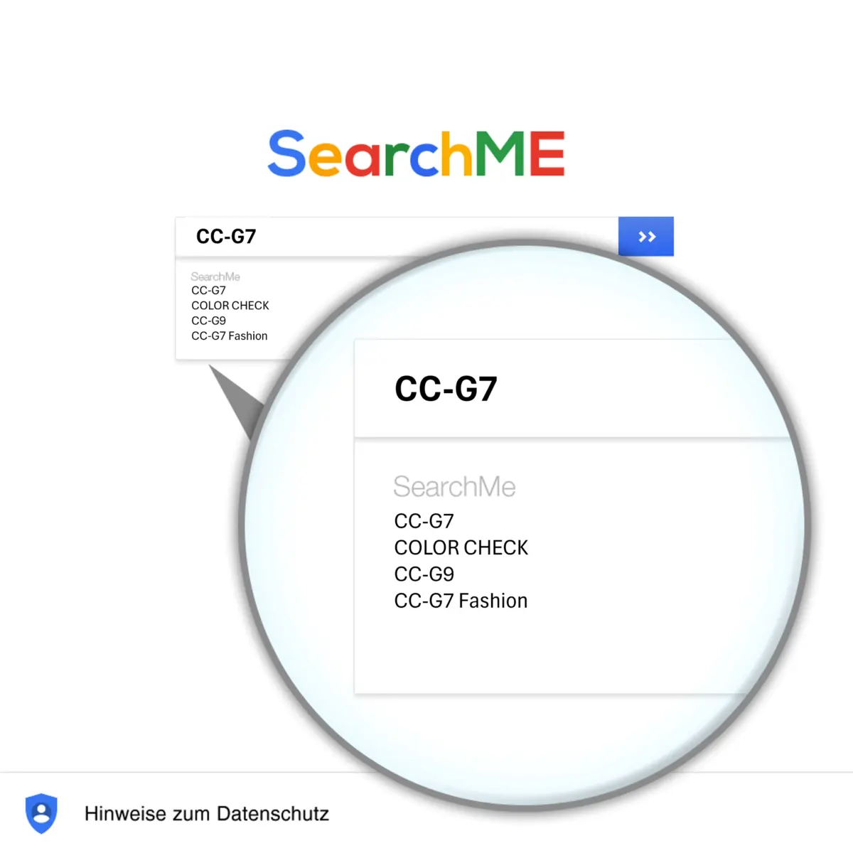 Mockup einer allgemeinen Suchmaschine mit Suche nach einem COLOR-CHECK-Code